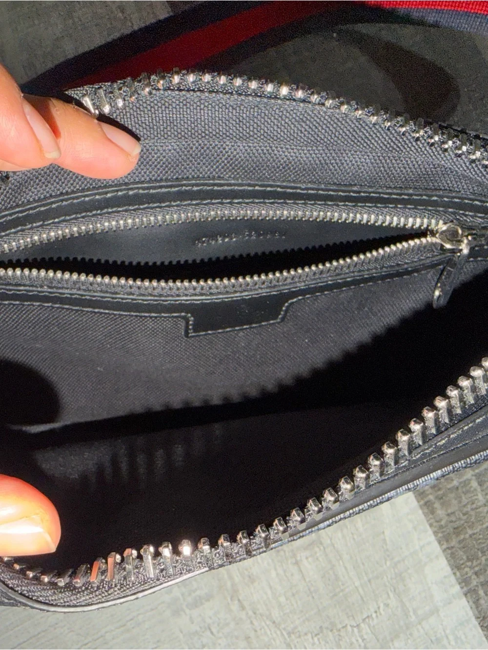 Gucci Black GG Supreme Canvas Belt Bag with Red & Navy Web Strap